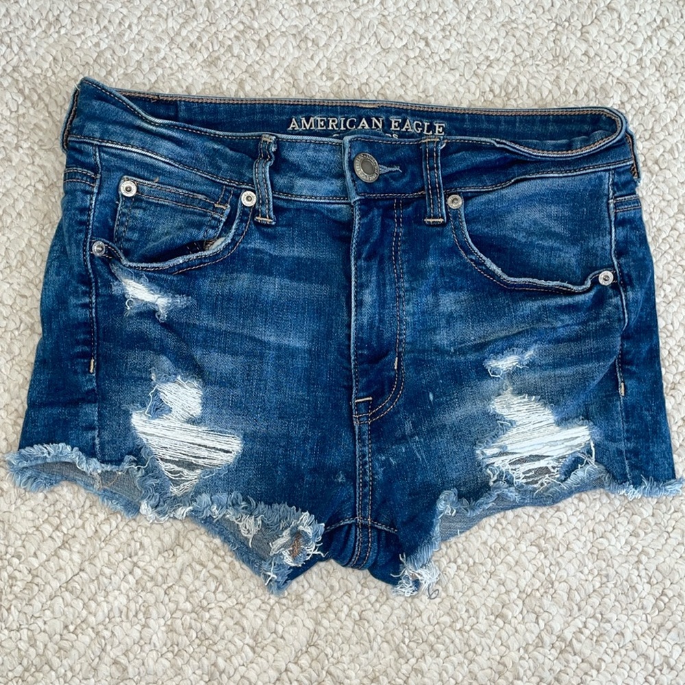 American Eagle Outfitters high rise shortie denim shorts